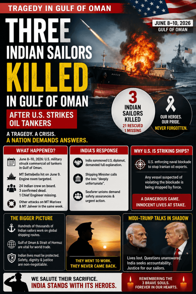 Three Indian sailors killed in Gulf of Oman
